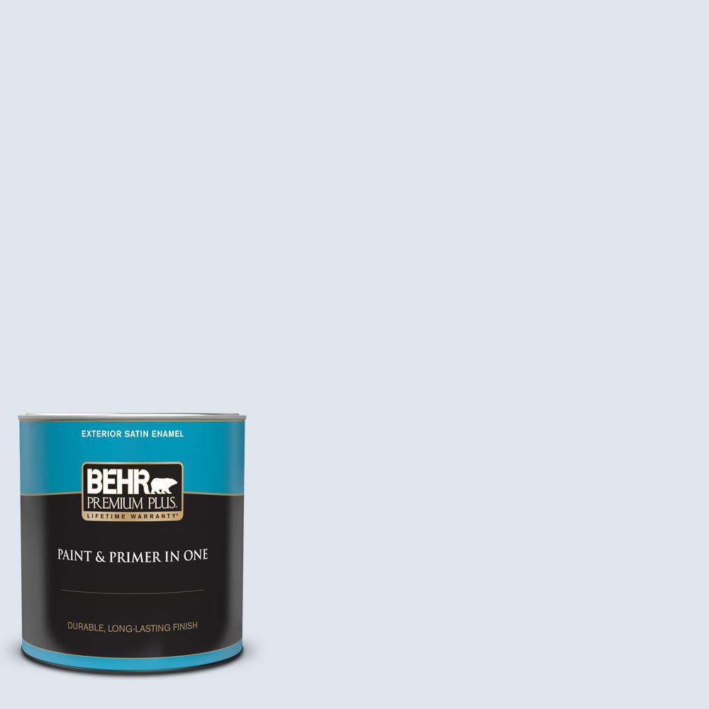 Behr Premium Plus 1 Qt 590c 1 Morning Haze Satin Enamel Exterior Paint And Primer In One The Home Depot