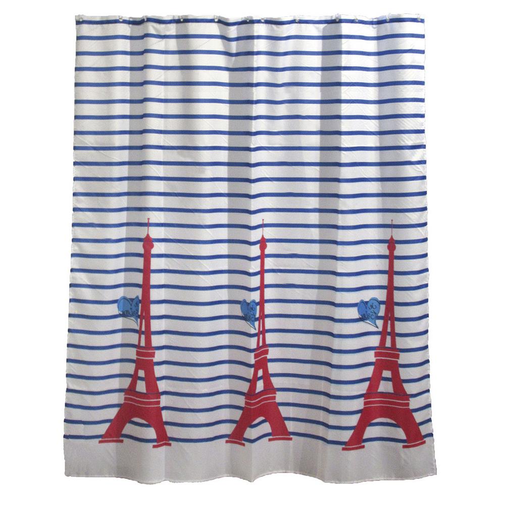 Paris France Eiffel Tower Black//White Fabric Shower Curtain,13 PC,70/" x 72/"-NEW