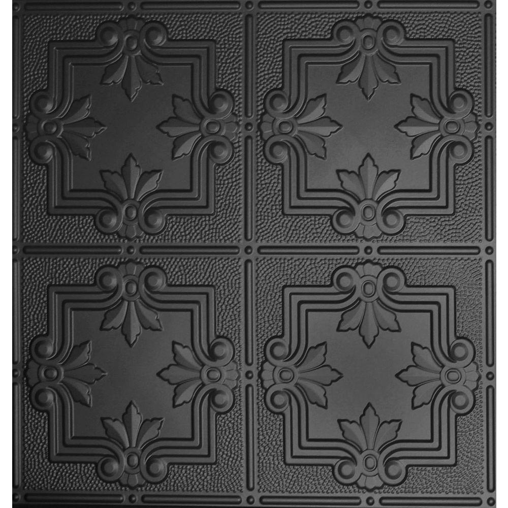 Dimensions 2 Ft X 2 Ft Matte Black Tin Ceiling Tile For Refacing In T Grid Systems