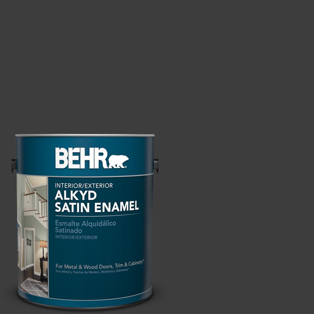 BEHR 1 gal. 1350 Ultra Pure Black Satin Enamel Alkyd