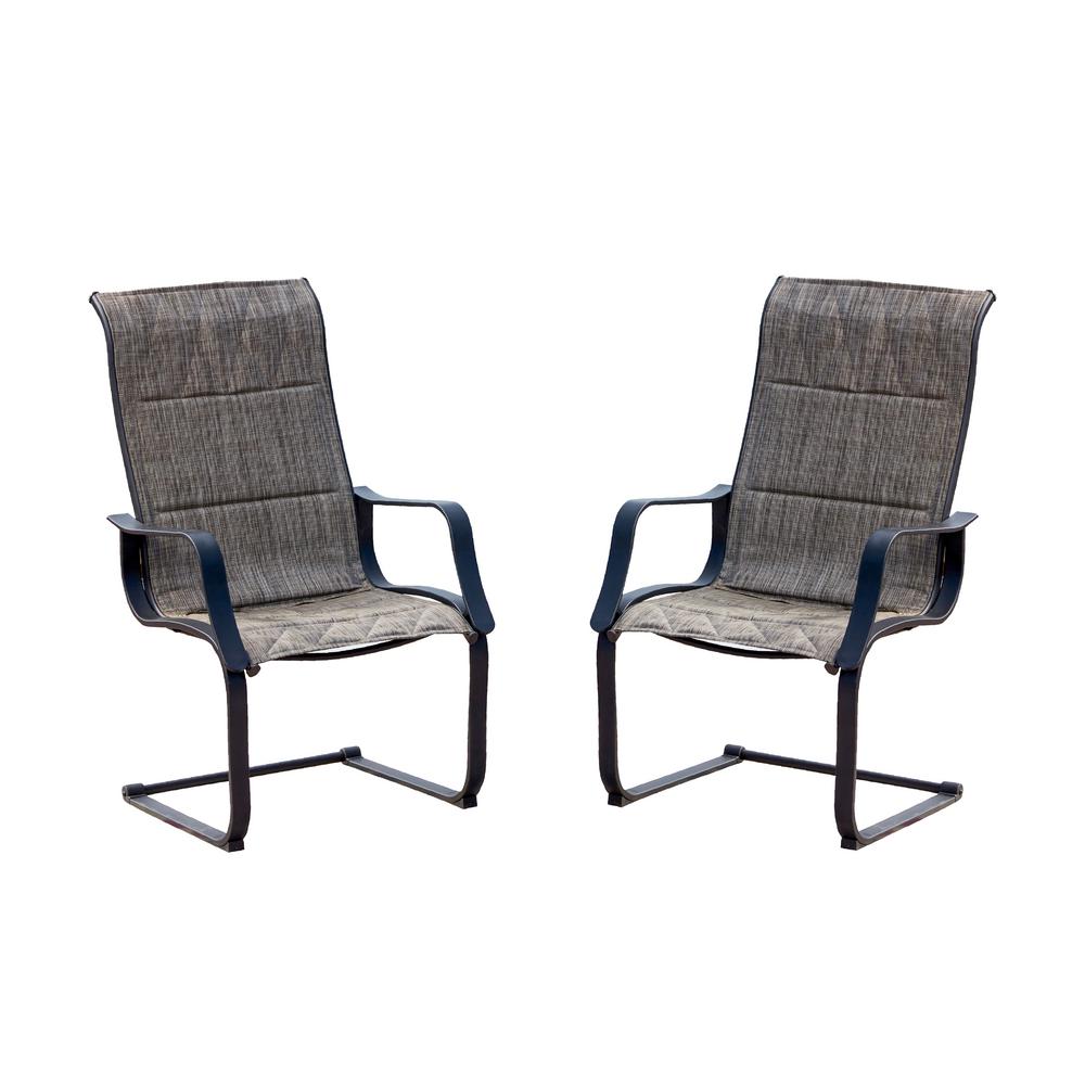 Patio Festival Spring Padded Sling Outdoor Dining Chair in Gray (2-Pack