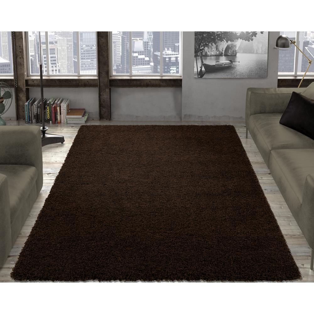 Ottomanson Contemporary Solid Brown 8 Ft X 10 Ft Shag Area Rug