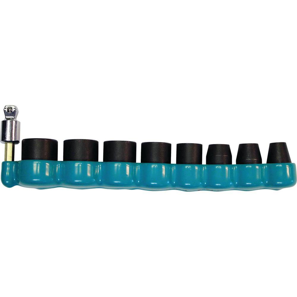 Makita Impact GOLD 3/8 in. 6-Point Fractional Standard Impact Socket Set with 15 Degree Tilt Socket Adapter (9-Pieces)