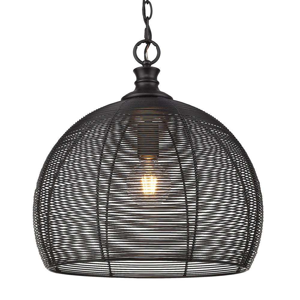 Golden Lighting Calypso 1-Light Matte Black Pendant with Metal Shade