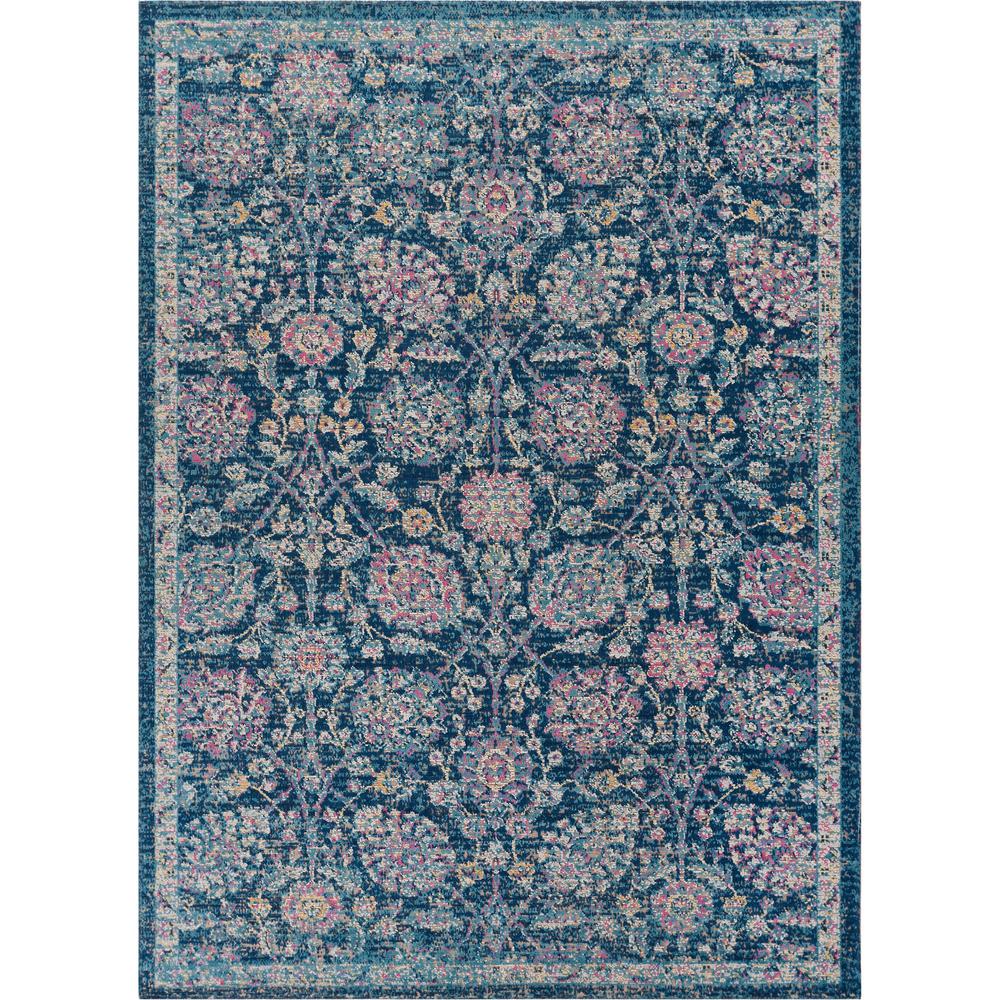 Well Woven Firenze Wixby Blue 5 Ft X 7 Traditional Vintage Oriental Antique Look Thin Area Rug