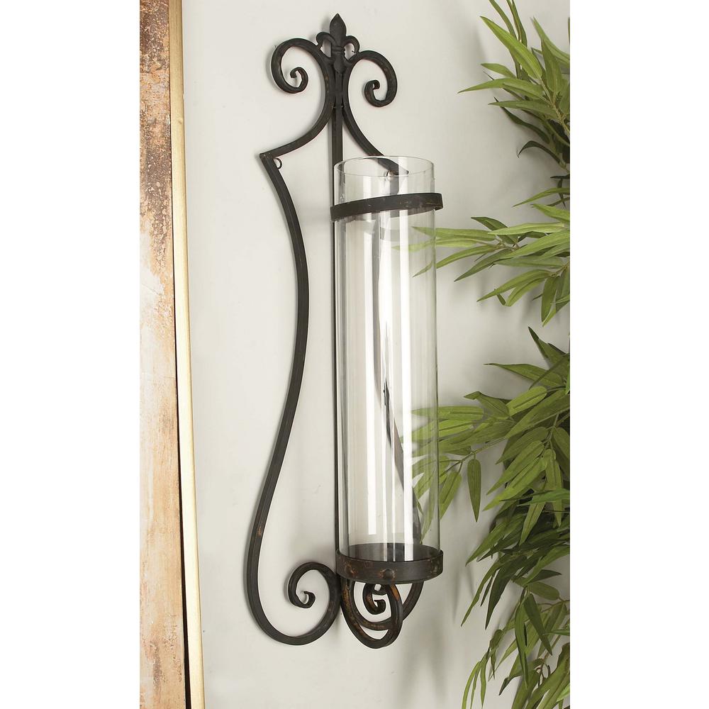 Litton Lane Classic Iron And Glass Wall Candle Lantern 68751
