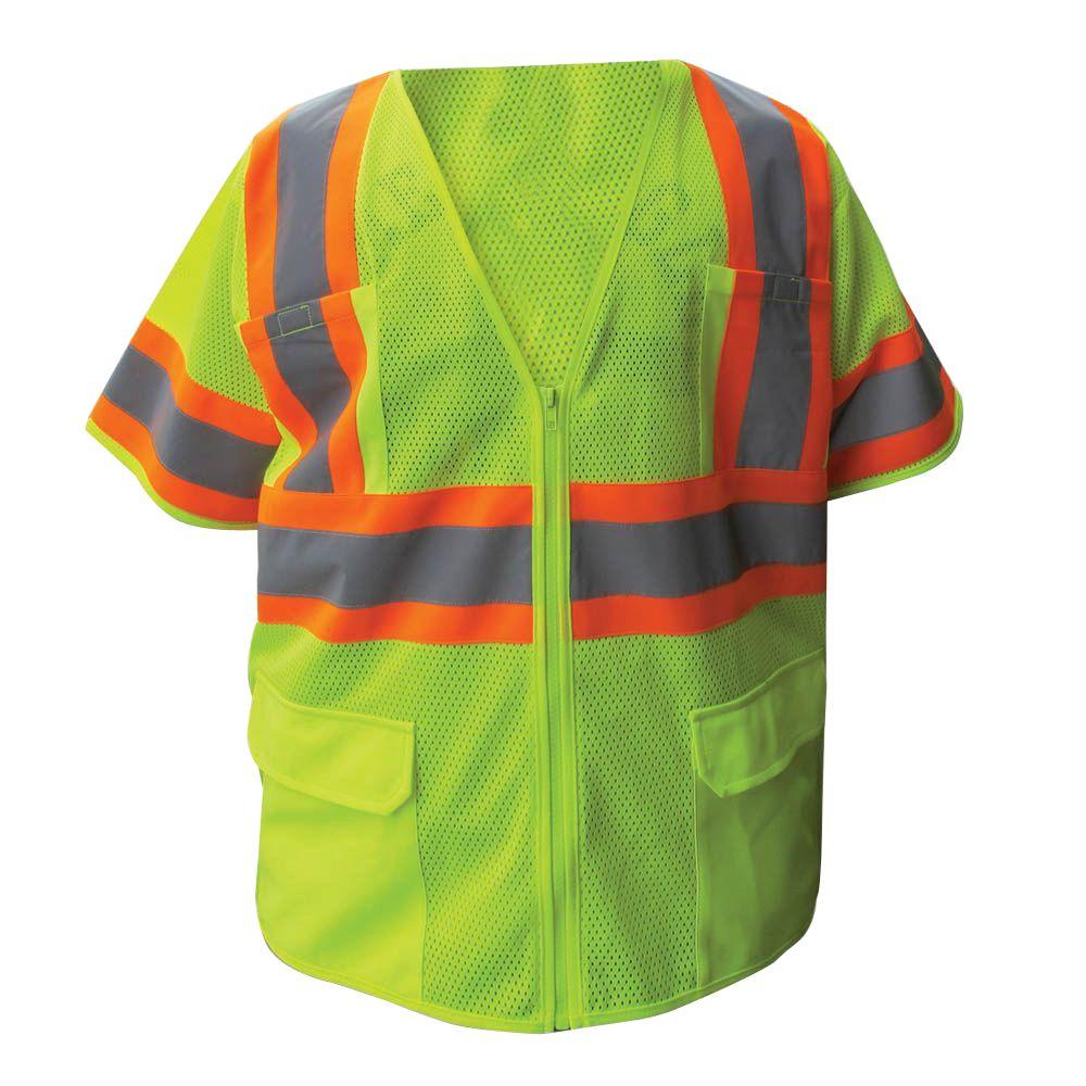 Enguard Size ExtraLarge Lime ANSI Class 3 Poly Mesh Safety Vest with 4