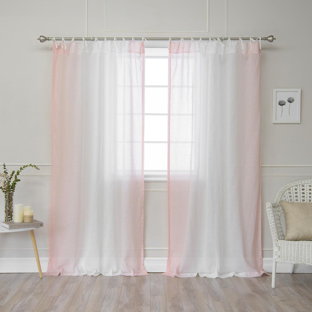 Best Home Fashion 84 In L Pink Faux Linen Ombre Border Tie Top Best Home Fashion 84 In L Pink Faux Linen Ombre Border Tie Top Curtain
