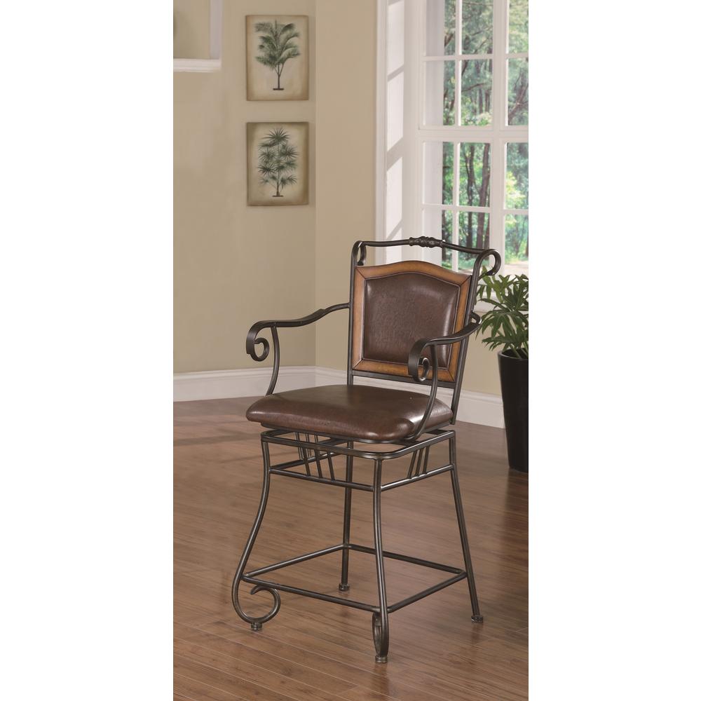 Coaster 24 In Brown Leatherette And Bronze Metal Swivel Square Bar Coaster 24 In Brown Leatherette And Bronze Metal Swivel Square Bar Stool