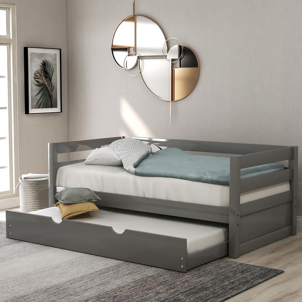 Harper & Bright Designs Gray Varley Twin Daybed With Trundle ...