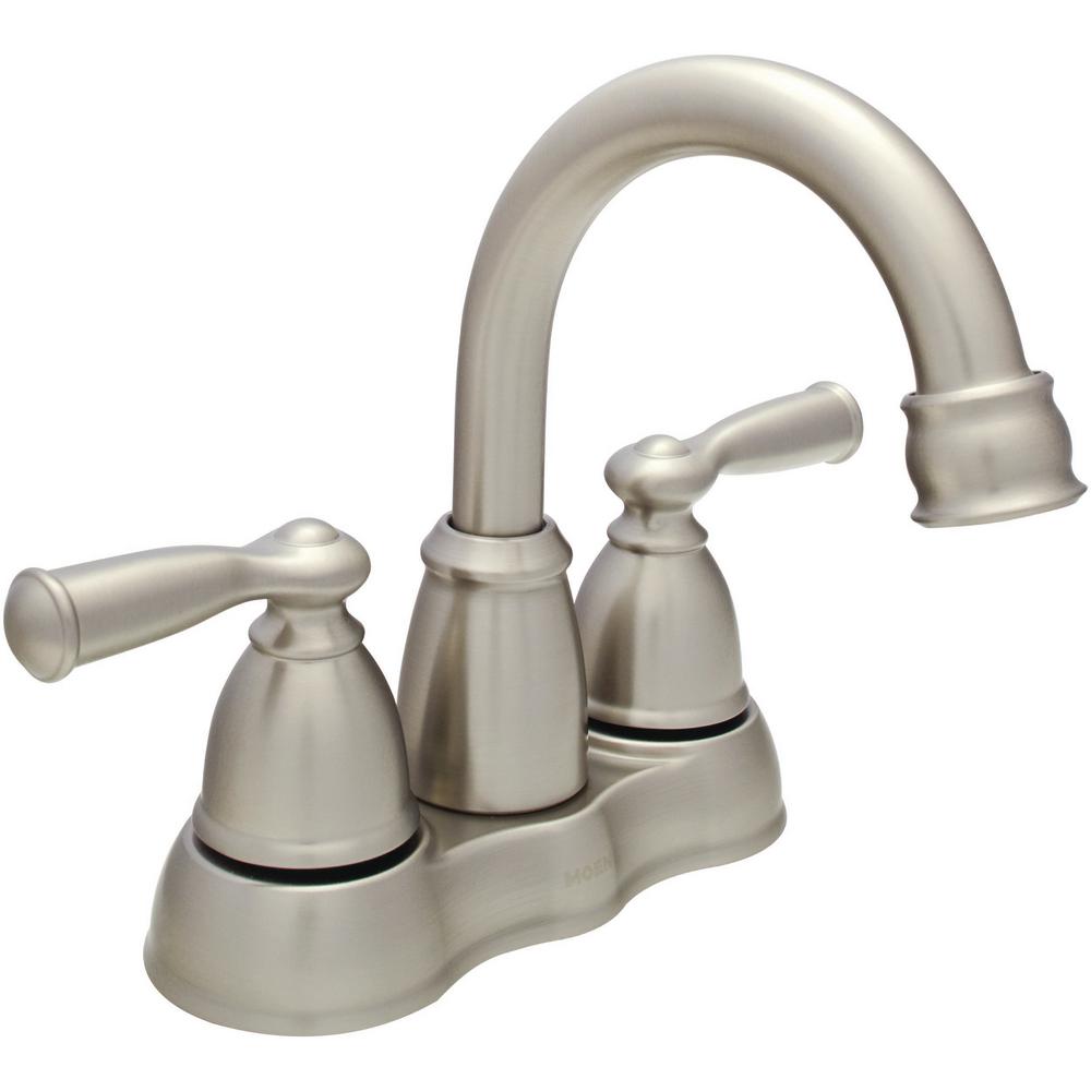 Moen Banbury 4 In Centerset 2 Handle High Arc Bathroom Faucet In Spot Resist Brushed Nickel Ws84913srn The Home Depot