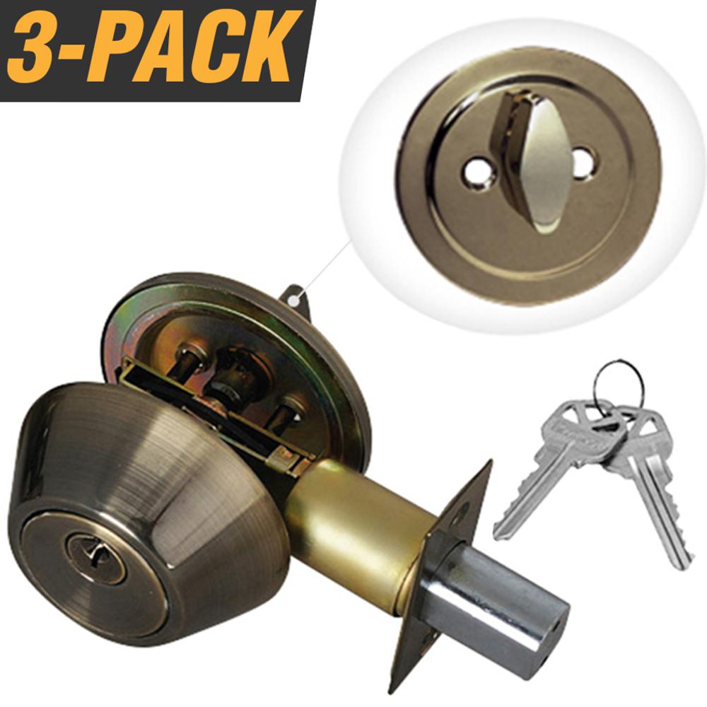 Grip Tight Tools Antique Brass Entry Door Lock Single Cylinder