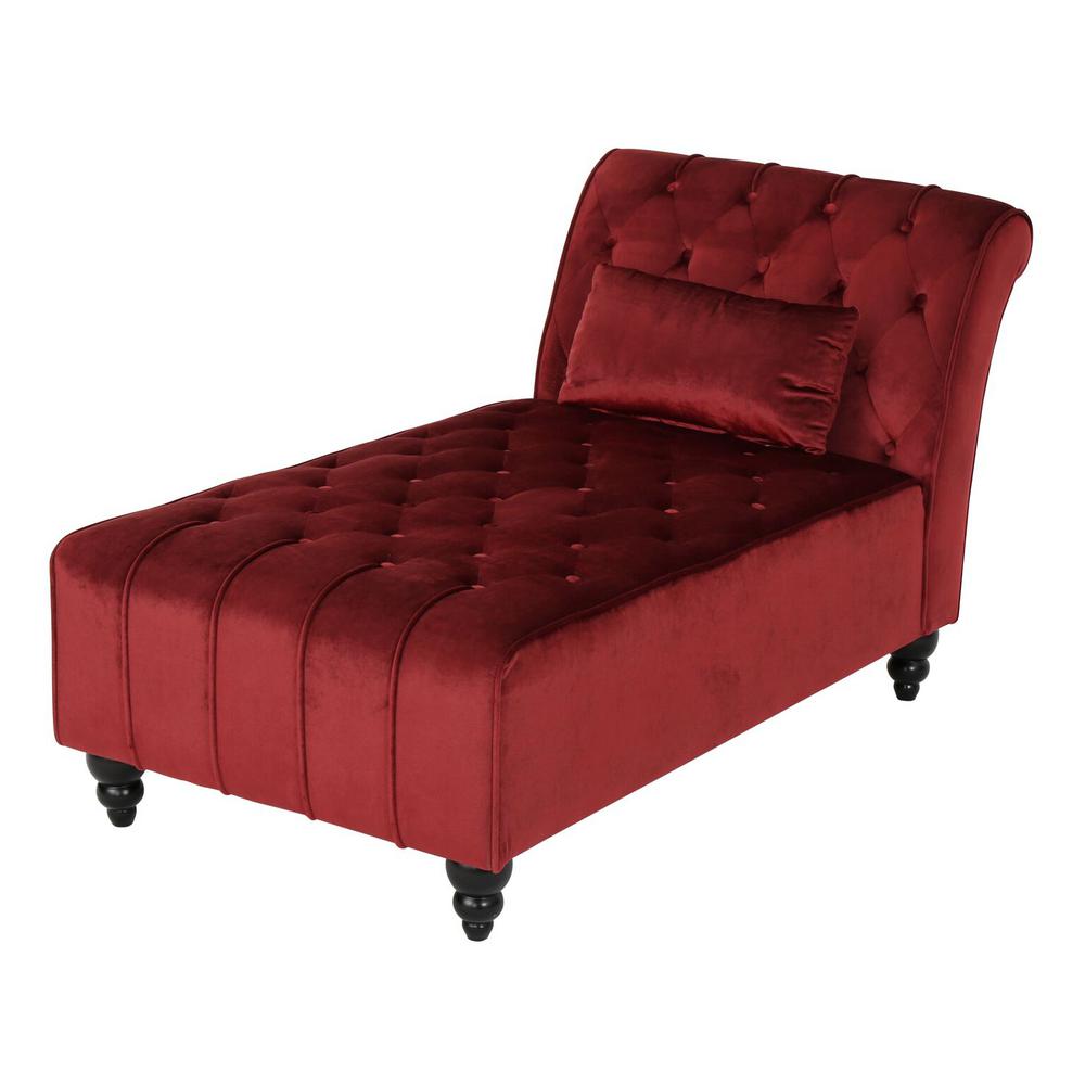 Red Chaise Lounges Chairs The Home Depot Garnet Tufted New Velvet Chaise Lounge