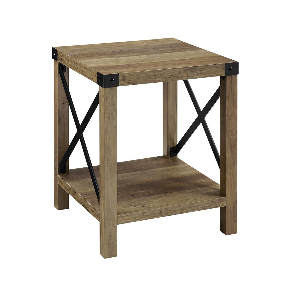 Walker Edison 18 In Rustic Oak Urban Industrial Metal X Rustic Oak Urban Industrial Metal X Accent Side Table