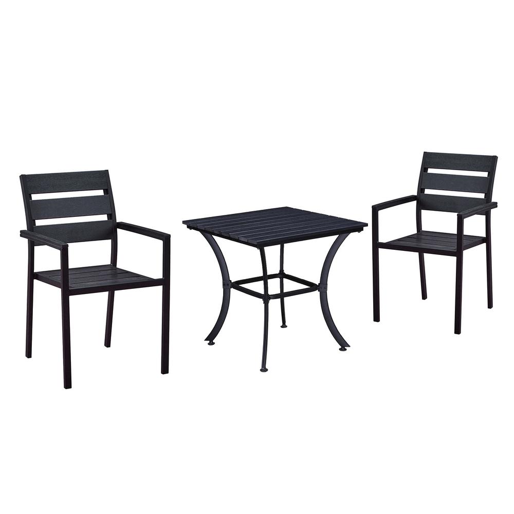 Modern Contemporary Black 3 Piece Metal Square Outdoor Dining Set 3 Piece Metal Square Outdoor Dining Set