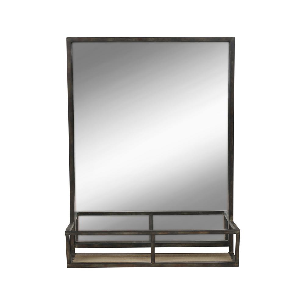 Jackson Distressed 22 In X 28 Metal Mirror With Wood Shelf Black