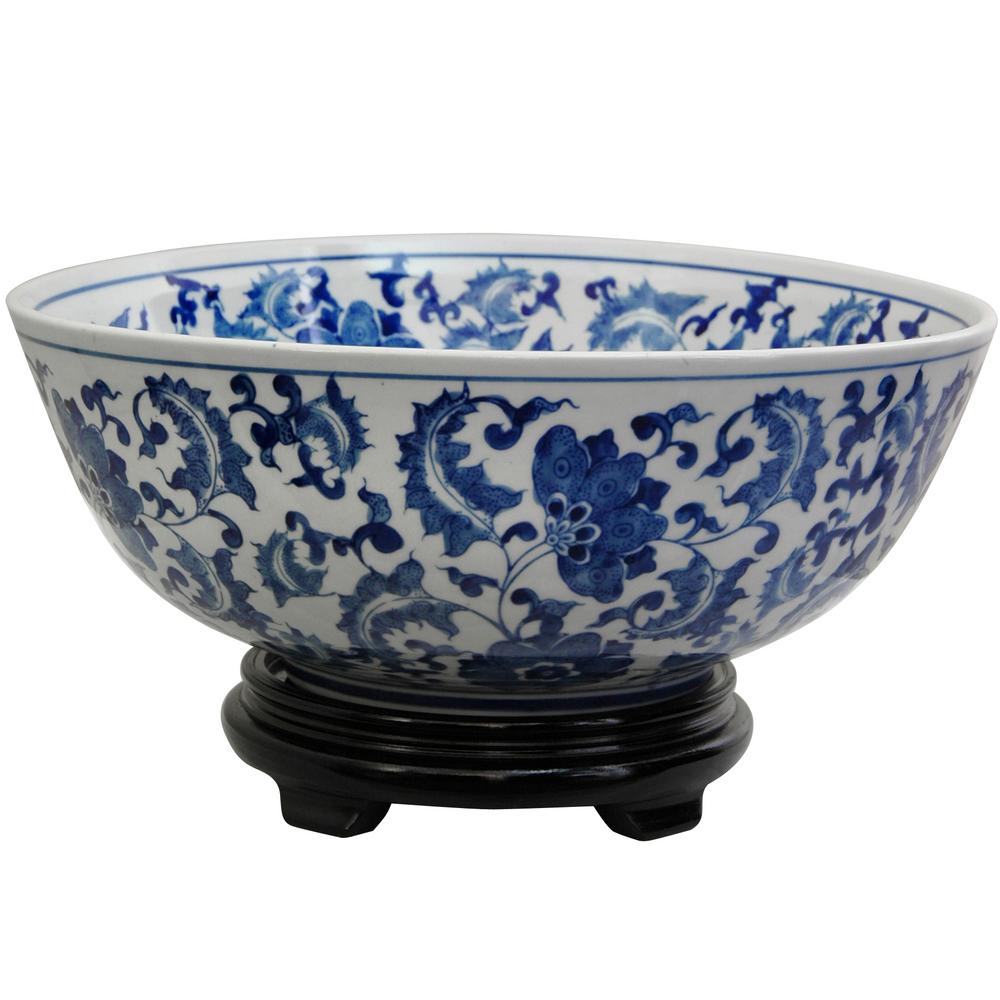 Oriental Furniture 14 In Porcelain Decorative Bowl Blue Bw Porcelain Decorative Bowl In Blue Bw Bwfl The Home Depot