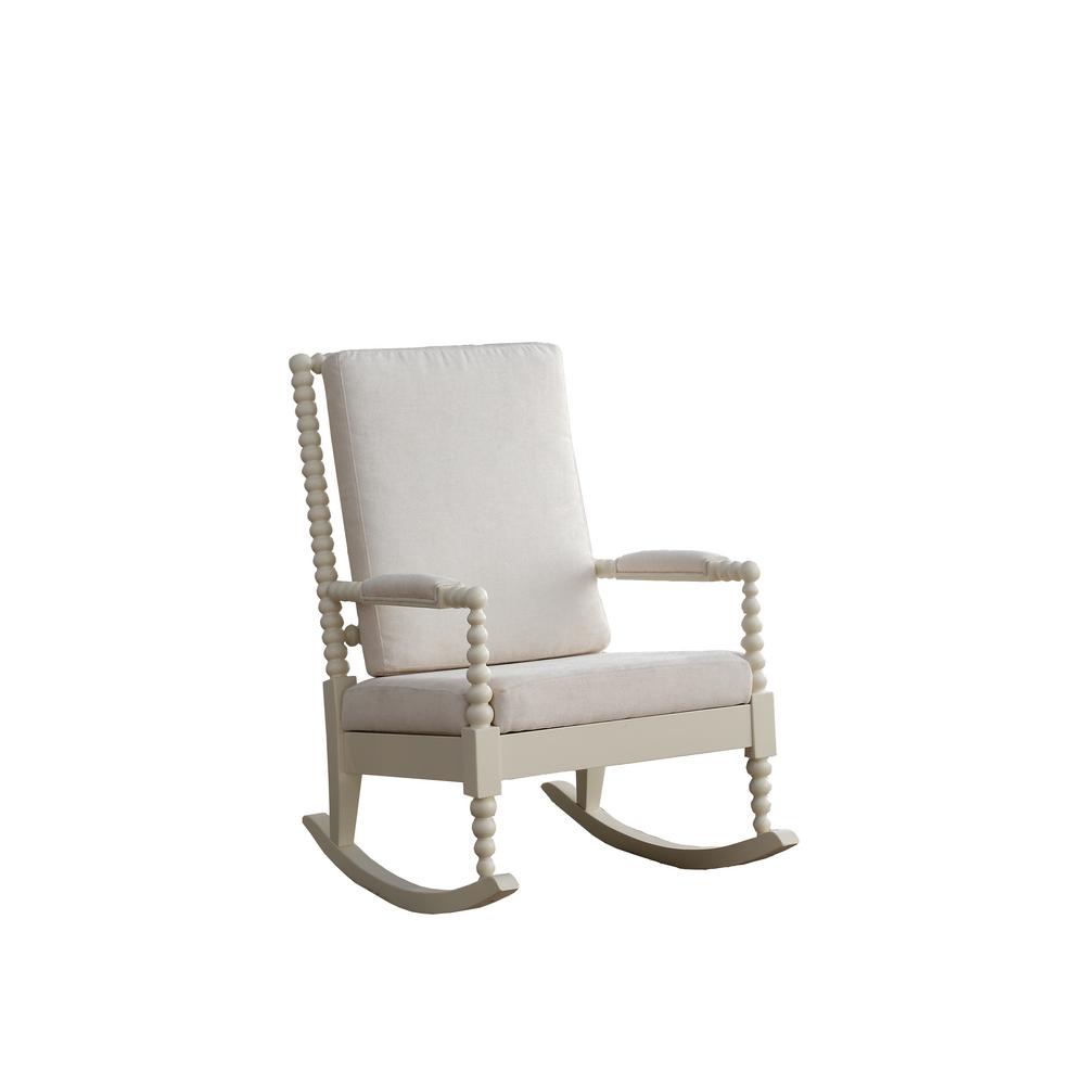 Homeroots Amelia Cream Fabric White Wood Upholstered Rocking Chair