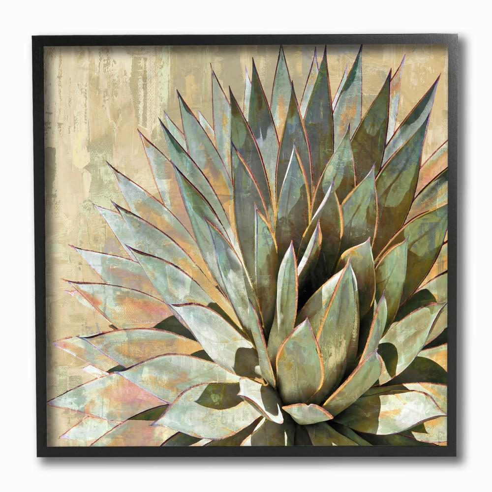12 In X Green Painted Botanical Succulent Agave Leaves By Artist Benson Framed Wall Art