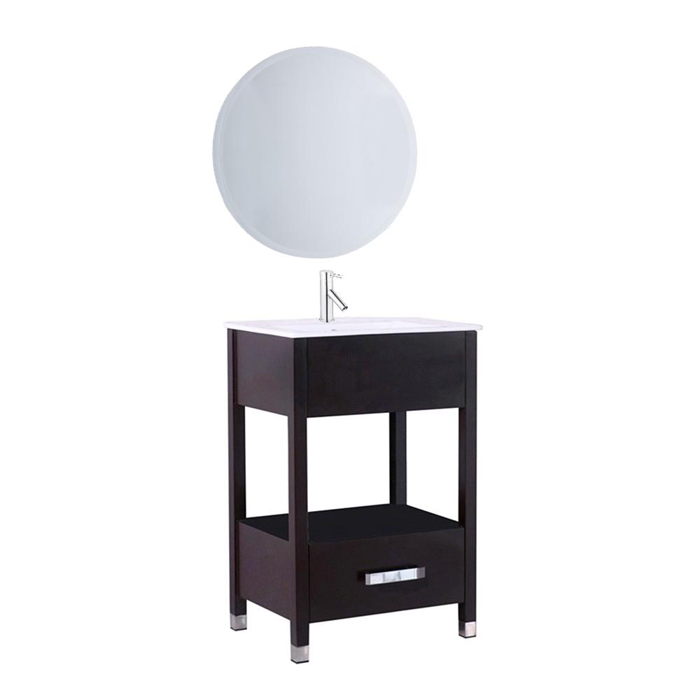 Bellaterra Home Aversa 24 In W X 18 Bath Vanity Espresso Bath Vanity In Espresso With Ceramic Top White Basin And Mirror