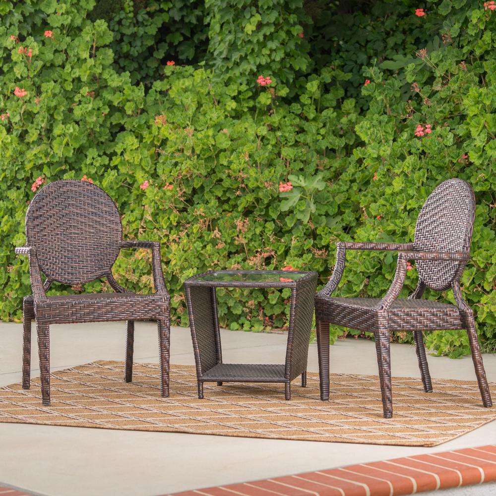 Le House Pasadena Multi Brown 3 Piece Wicker Patio Conversation Piece Wicker Patio Conversation