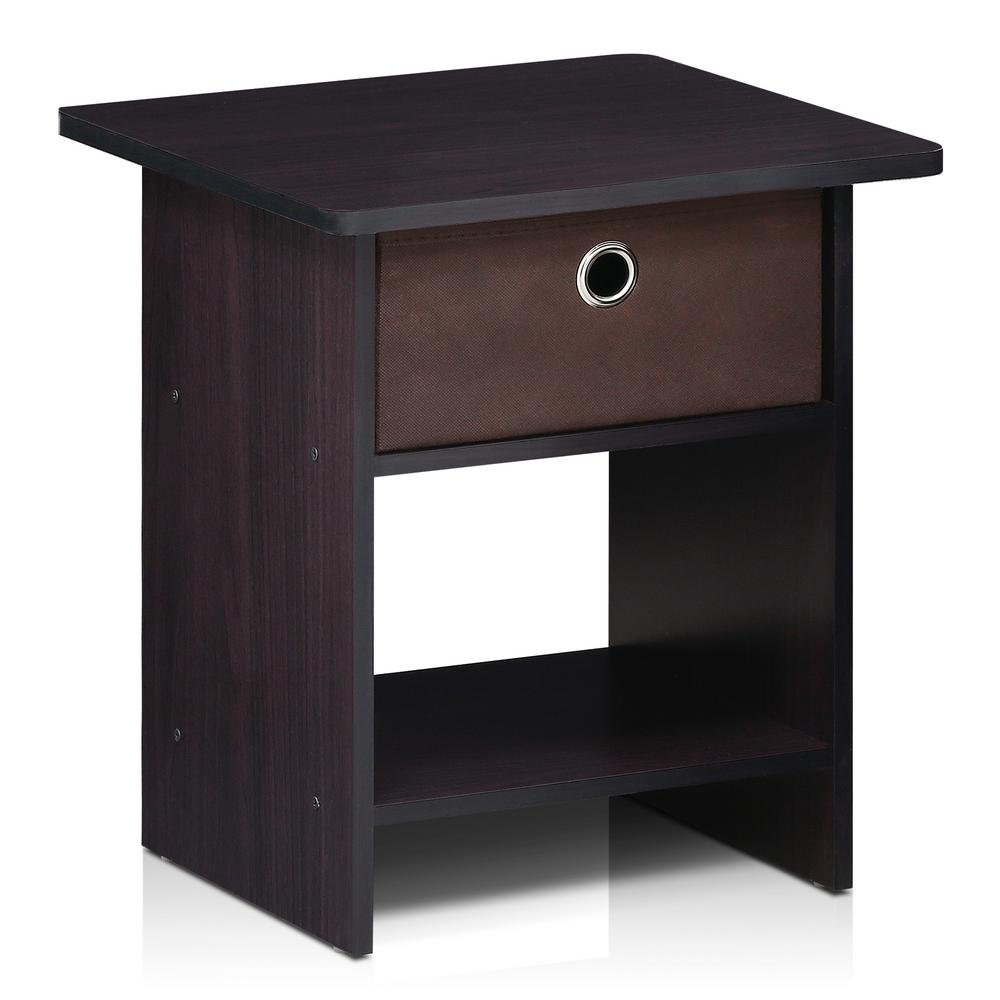Furinno Home Living Bin Drawer Dark Walnut Nightstand 10004dwn The Home Depot