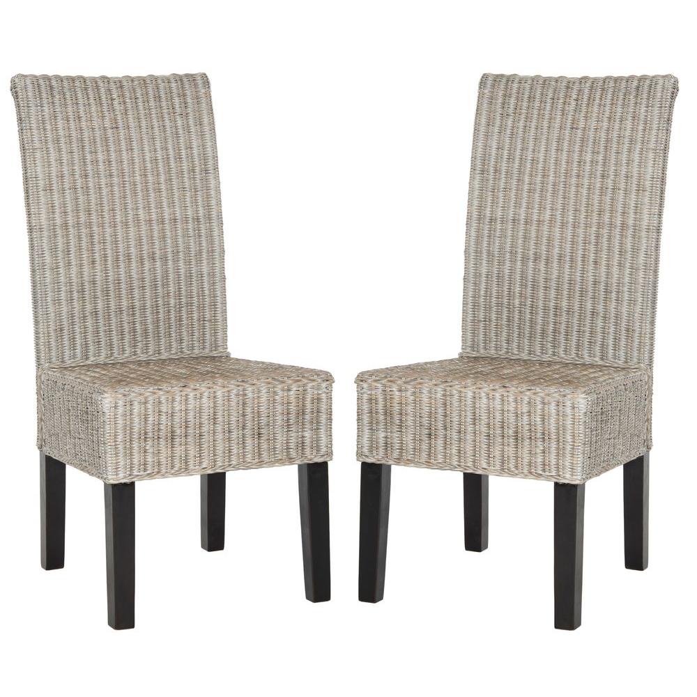 Safavieh Odette Antique Gray 19 in. H Wicker Dining Chair (Set of 2