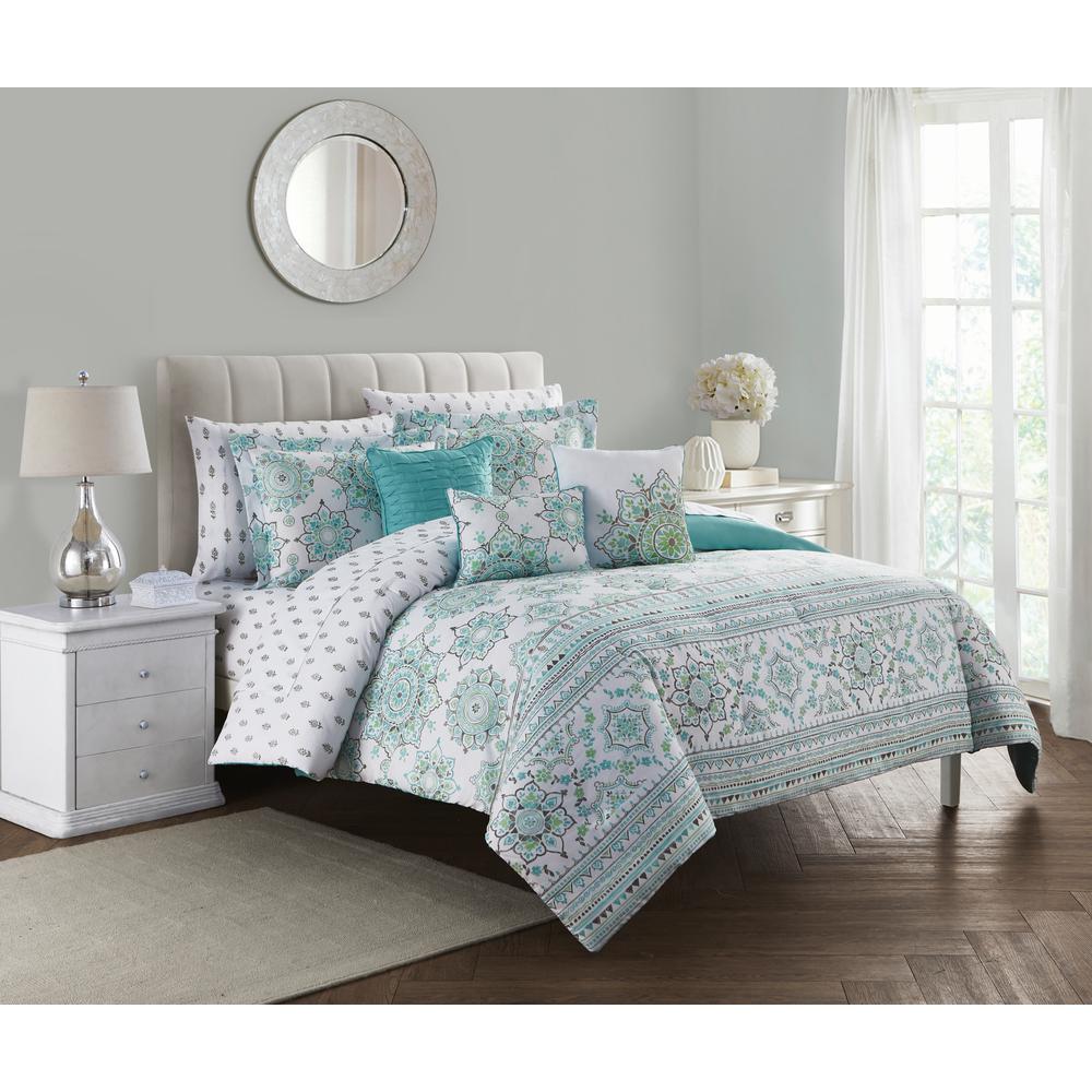 Clarissa 10 Piece Blue And Green King Bed In A Bag Set Clarissa 10 Piece Blue And Green King Bed In A Bag Set