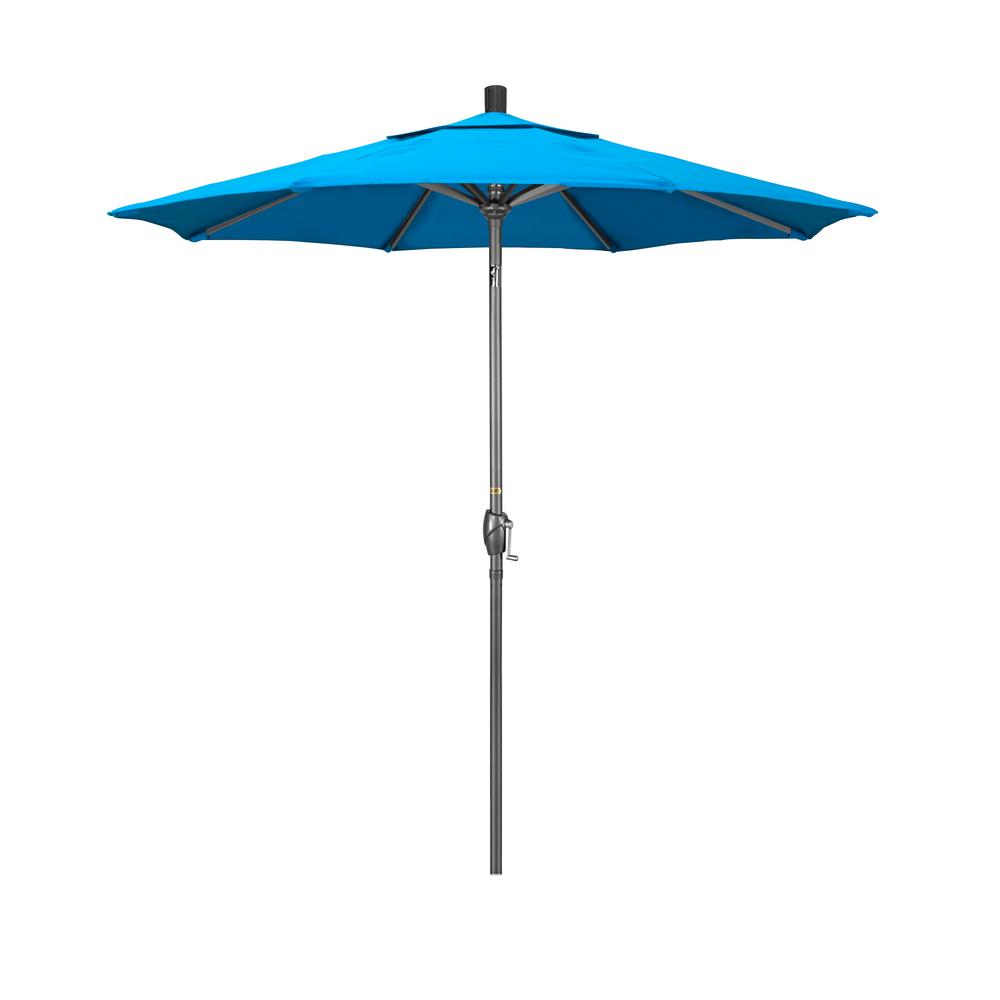 California Umbrella 7 5 Ft Grey Aluminum Market Push Button Tilt Crank Lift Patio Umbrella In Canvas Cyan Sunbrella Gspt758010 56105 The Home Depot