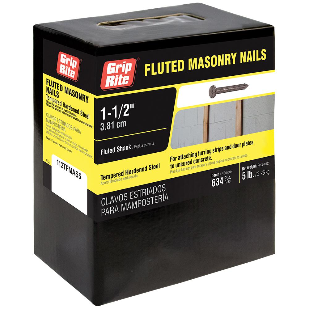 Grip Rite 9 X 1 1 2 In Fluted Masonry Nails 5 Lb Pack 112tfmas5 The Home Depot