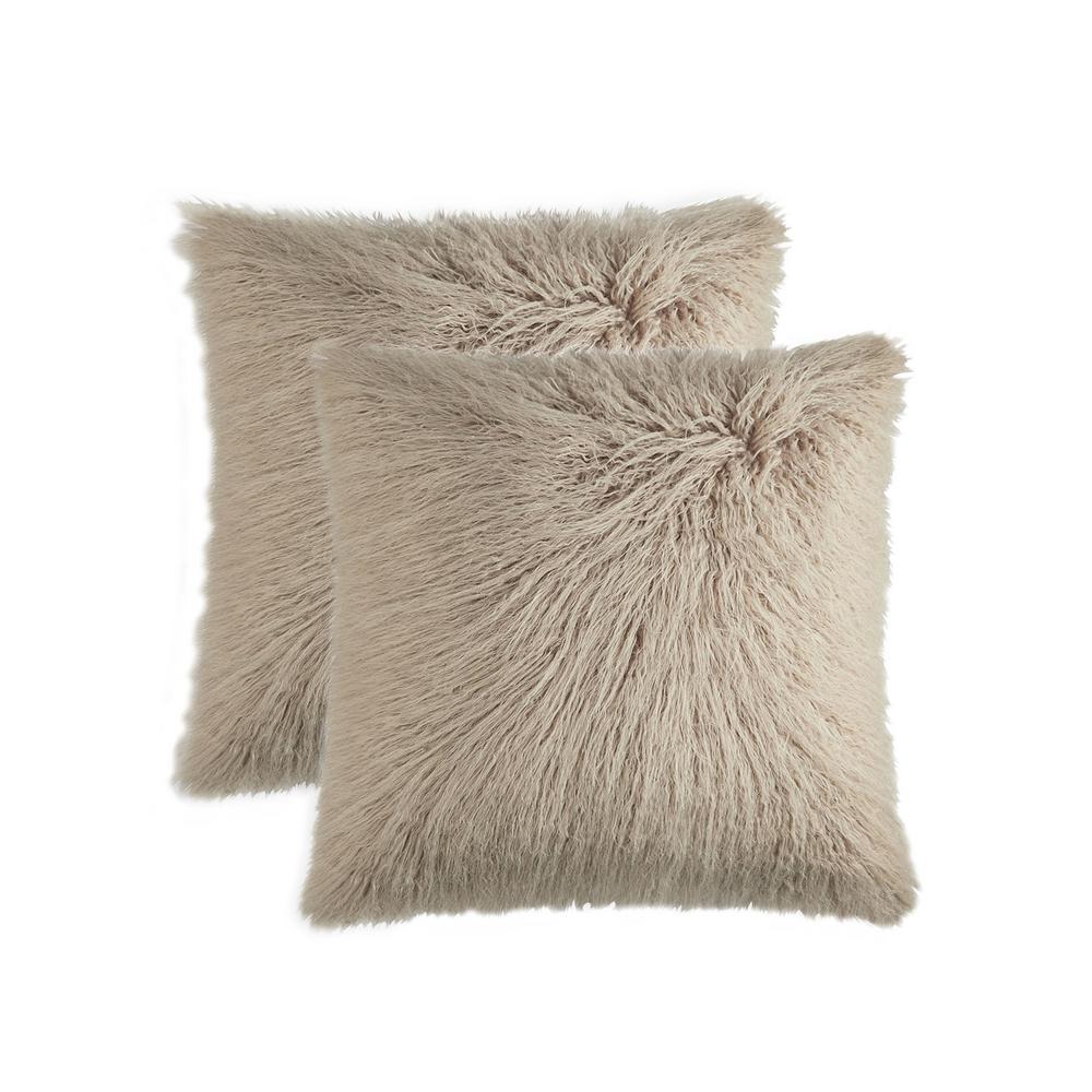 Frisco Mongolian Tan 20 in. x 20 in. Faux Sheepskin Fur Pillow (2-Pack ...