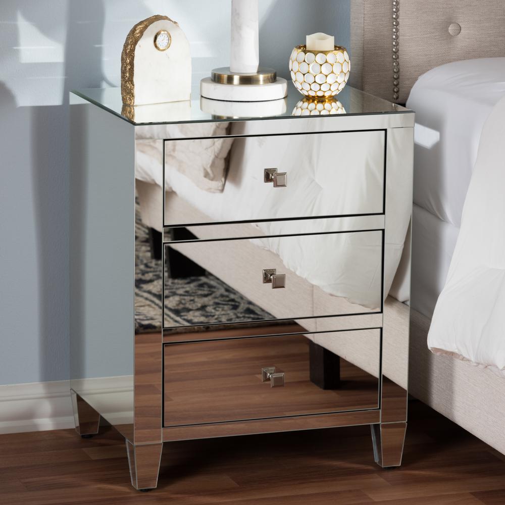 Baxton Studio Rosalind 3 Drawer Silver Metallic Nightstand 28862