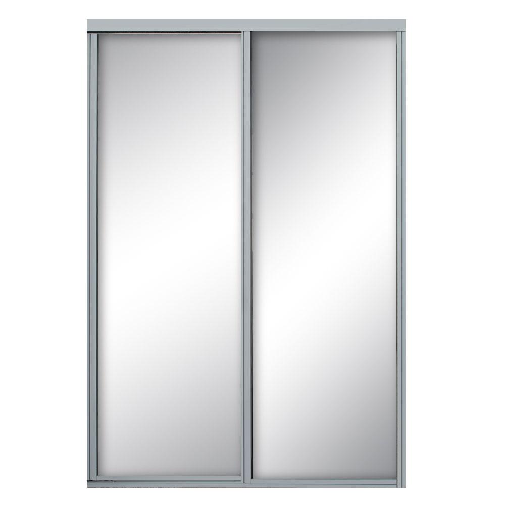 Contractors Wardrobe 60 In X 81 Concord Satin Clear Aluminum Framed Mirror Sliding Door