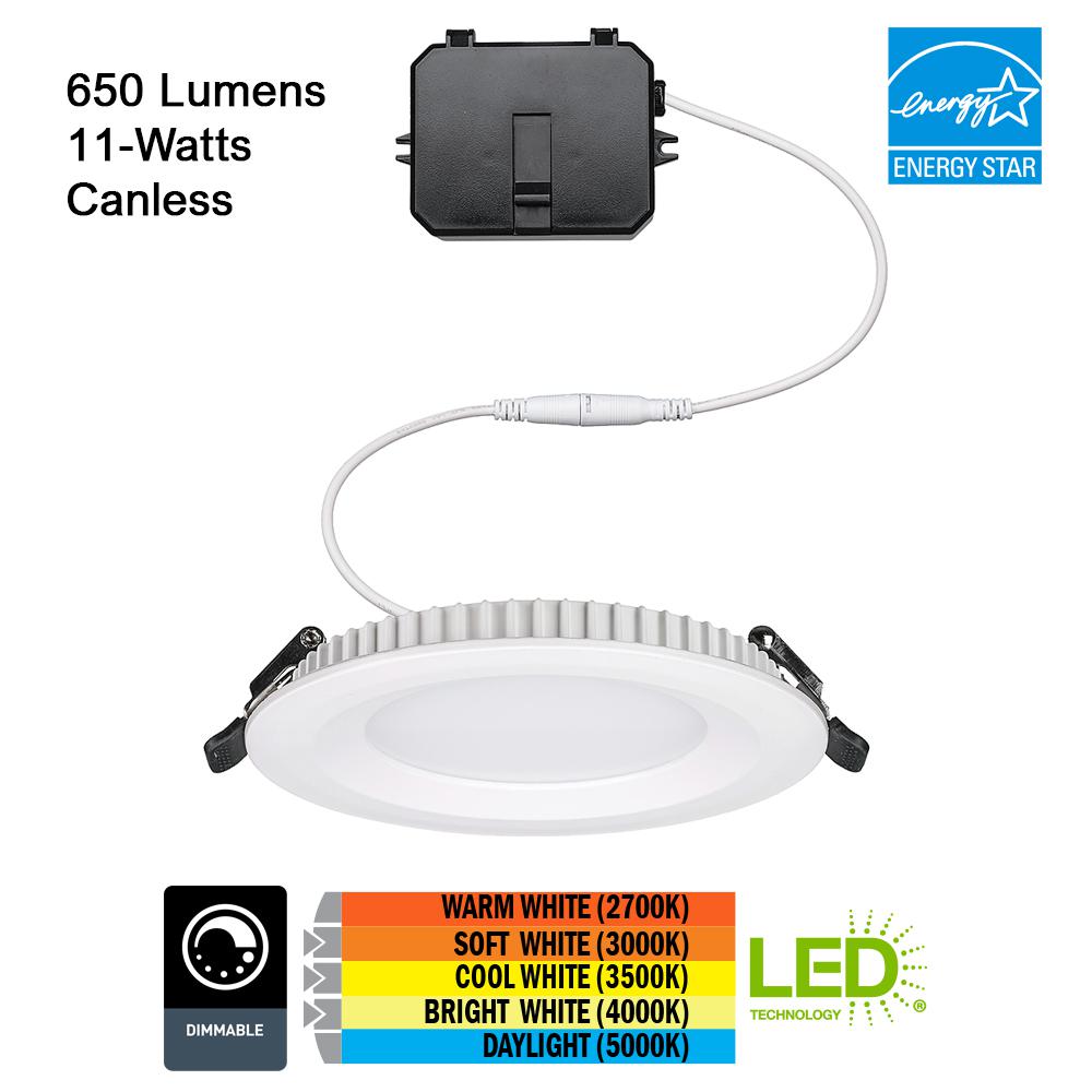 Commercial Electric Ultra Slim 4 In Selectable Cct Canless Color Integrated Led Recessed Light Trim Downlight 650 Lumens Dimmable 53808101 The Home Depot