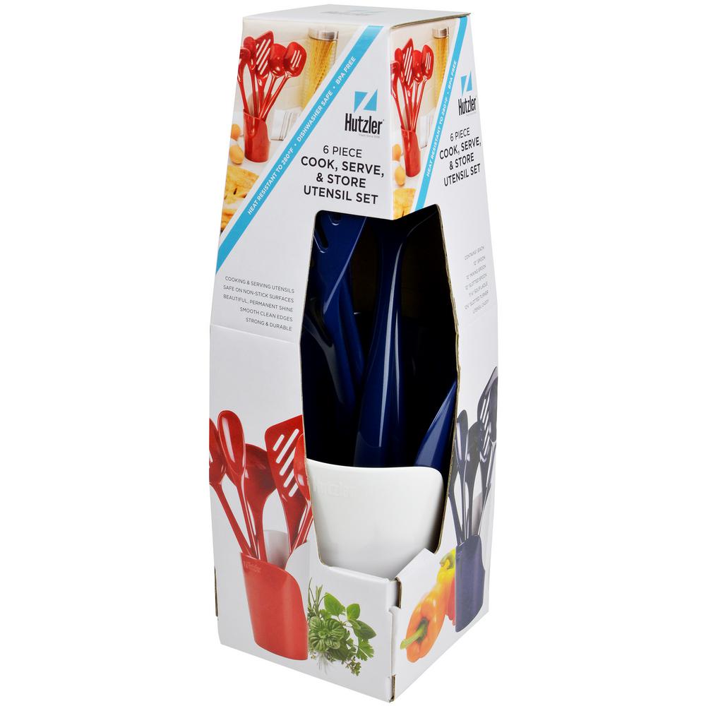 Hutzler Melamine Cobalt Blue Utensils and Crock (Set of 6) 31065CB