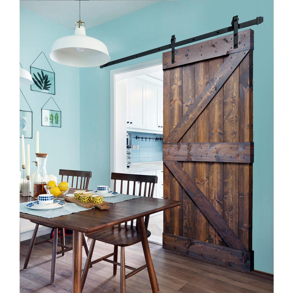 Wellhome 42 In X 84 In K Series Diy Dark Walnut Finished Knotty Pine Wood Sliding Barn Door Slab Dr Wb42 D The Home Depot