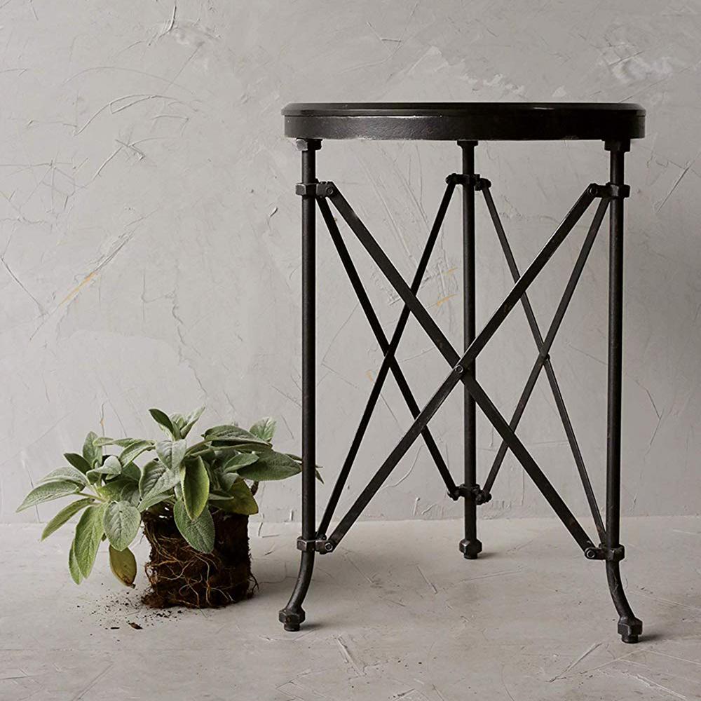 3R Studios Collected Notions Black Metal Side Table with Marble Top