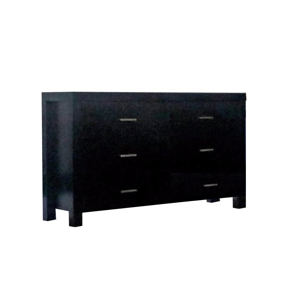 Benjara Classy 6 Drawer Black Dresser On Metal Glides 15 5 In L X
