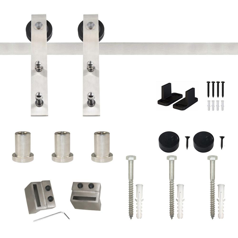 WINSOON 4 ft./48 in. Stainless Steel Flat Rail Bent Strap Barn Door