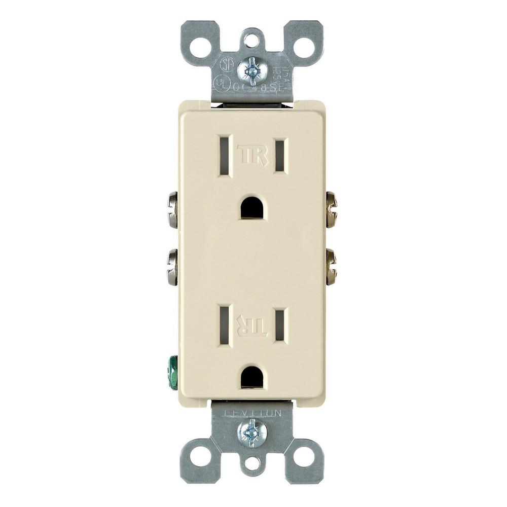 Leviton Decora 15 Amp Residential Grade Tamper Resistant Self Grounding Duplex Outlet, Ivory ...