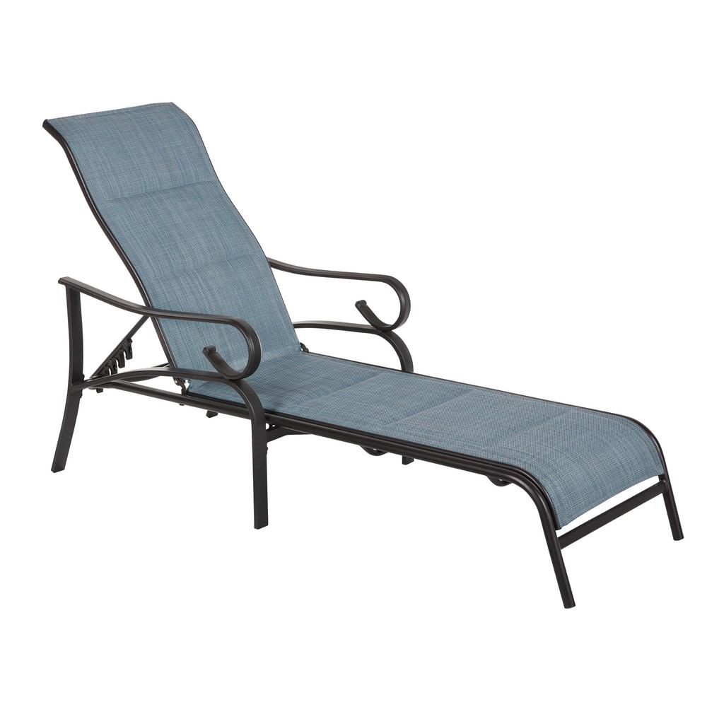Hampton Bay Crestridge Padded Sling Stacking Outdoor Chaise Lounge in ...