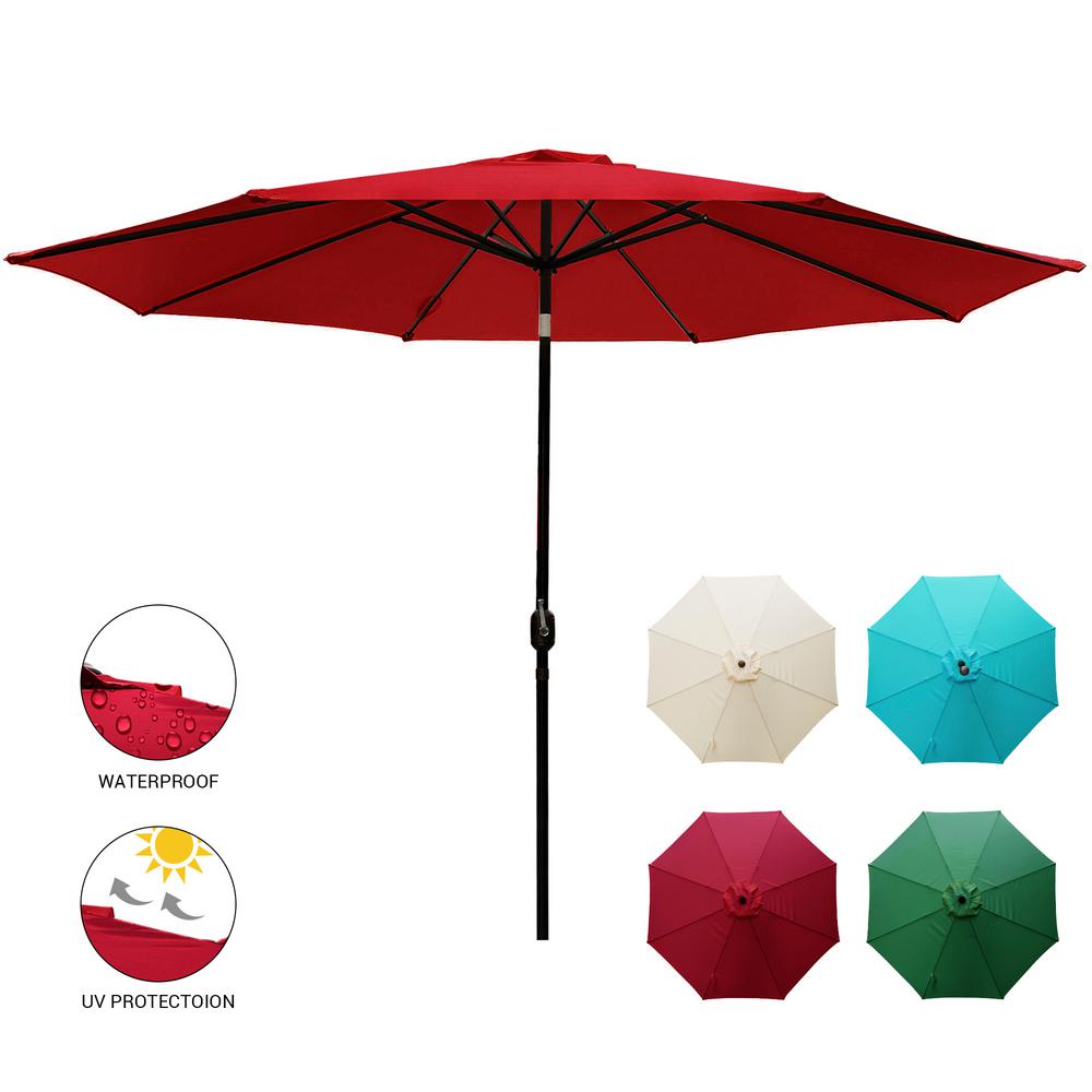 Laurel Canyon 11 Ft Market Patio Umbrella Table With Push Button Tilt And Crank In Red Hd118r The Home Depot