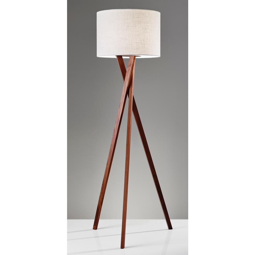 Walnut Floor Lamp   Light Walnut White Linen Fabric Shade Adesso Floor Lamps 3227 15 1f 600 