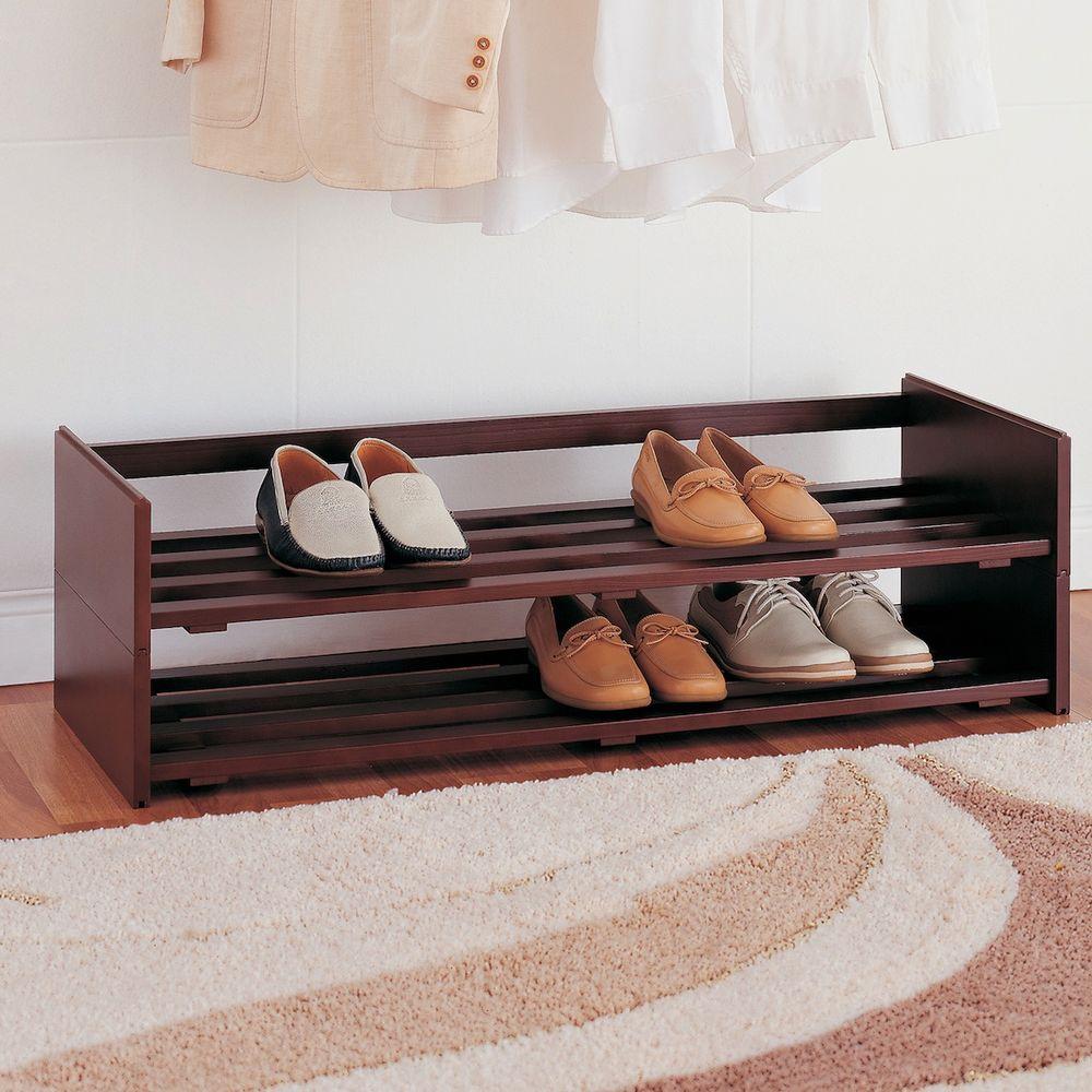 Shoe Rack Storage 2 Tier 8 Pair Mahogany Finish Durable Elegant   Mahogany Neu Home Shoe Racks 17081w 31 1000 