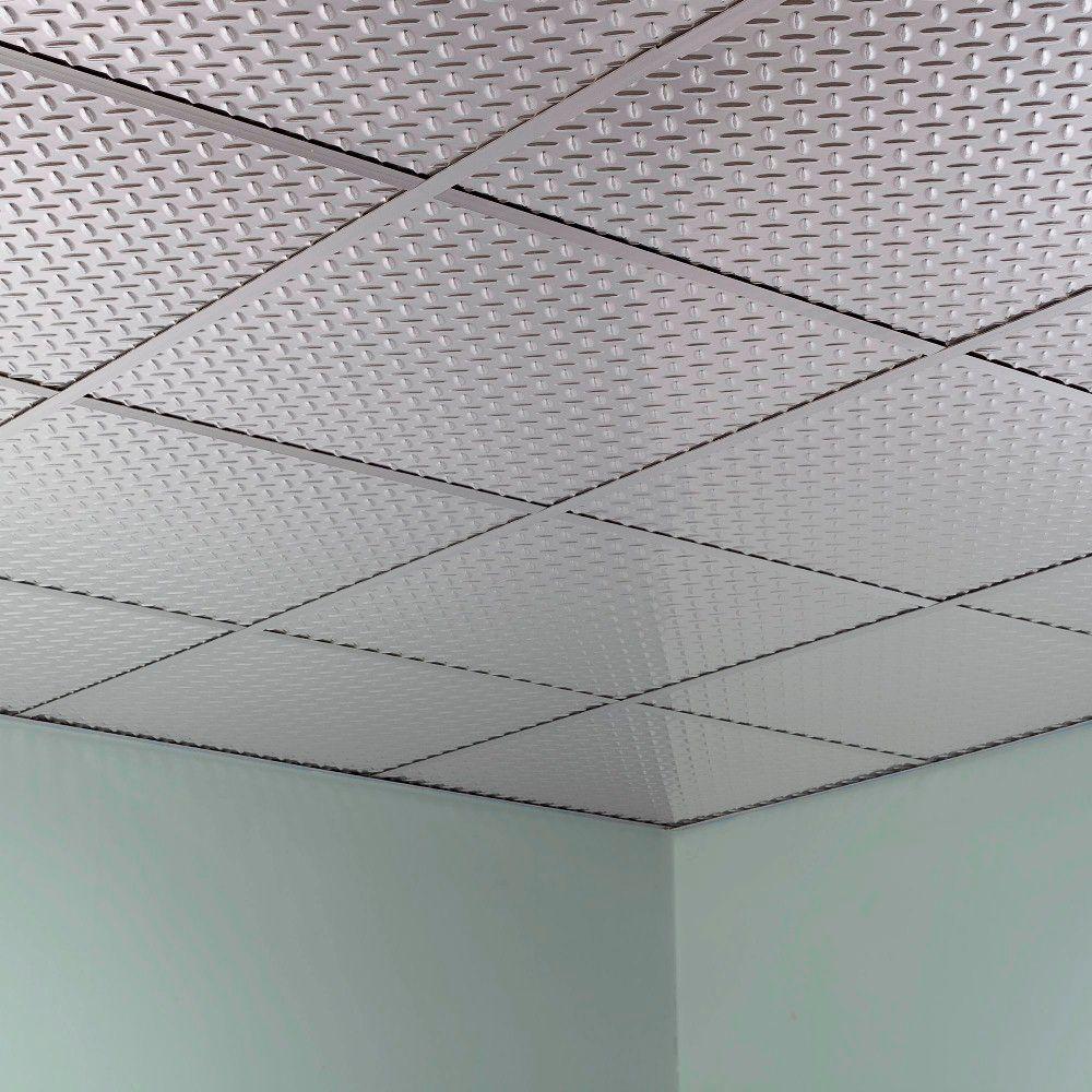 Fasade Diamond Plate 2 Ft X 2 Ft Revealed Edge Vinyl Lay In Ceiling Tile In Brushed Aluminum