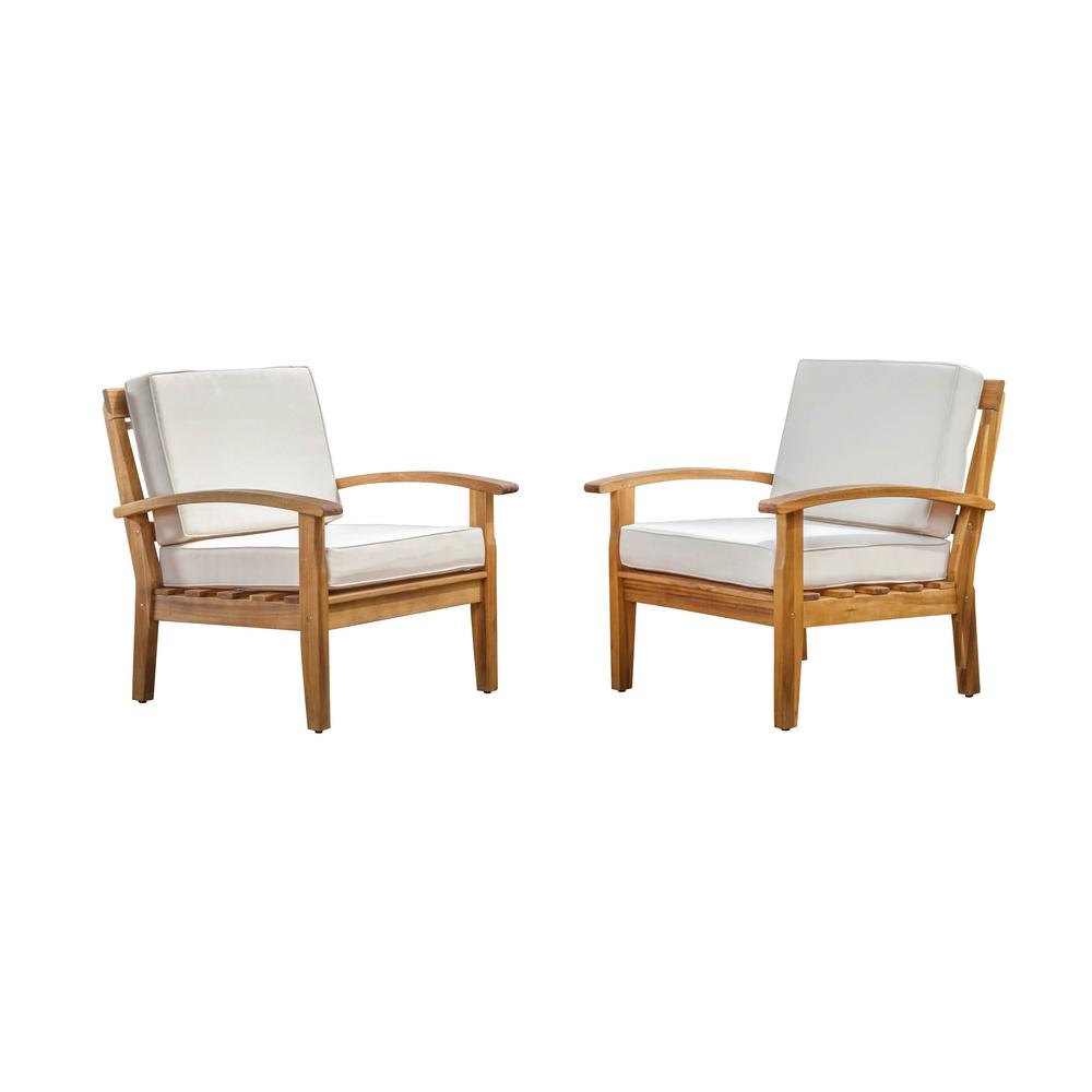Noble House Caldwell Teak 2 Piece Wooden Patio Deep Seating Set With Beige Cushions