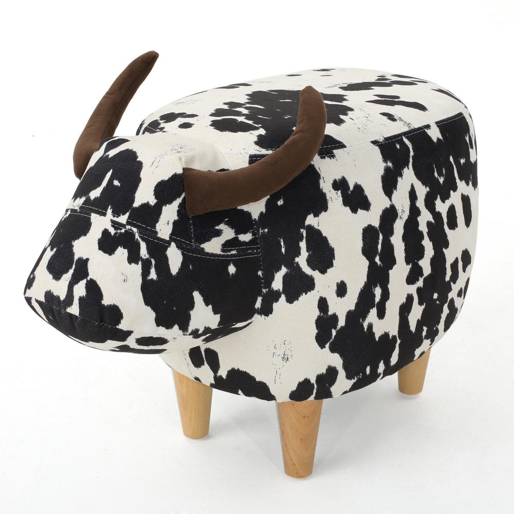 Noble House Brown Milk CowPatterned New Velvet Ottoman302161 The