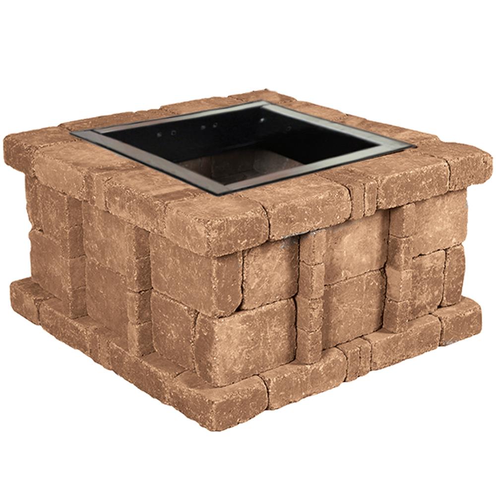 Pavestone RumbleStone 38.5 in. x 21 in. Square Concrete Fire Pit Kit No. 5 in Sierra Blend