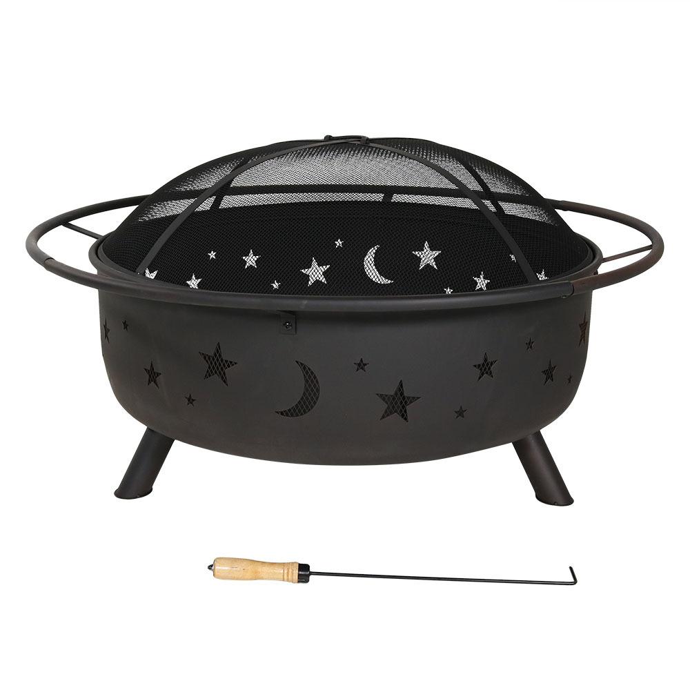 Sunnydaze Decor Cosmic 42 In X 23 Large Round Steel Wood Sunnydaze Decor Cosmic 42 In X 23 Large Round Steel Wood Burning Fire Pit With Spark Screen Nb Sms202 The Home Depot