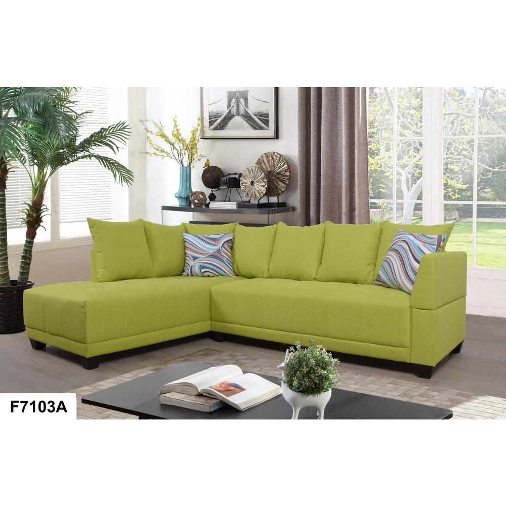 Green Single Tufted Linen Right Sectional Sofa Set 2 Piece